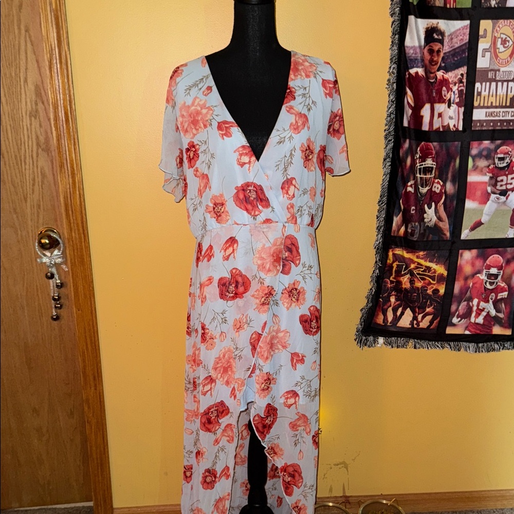 Charlotte Russe Asymmetrical Floral Dress - Red and White